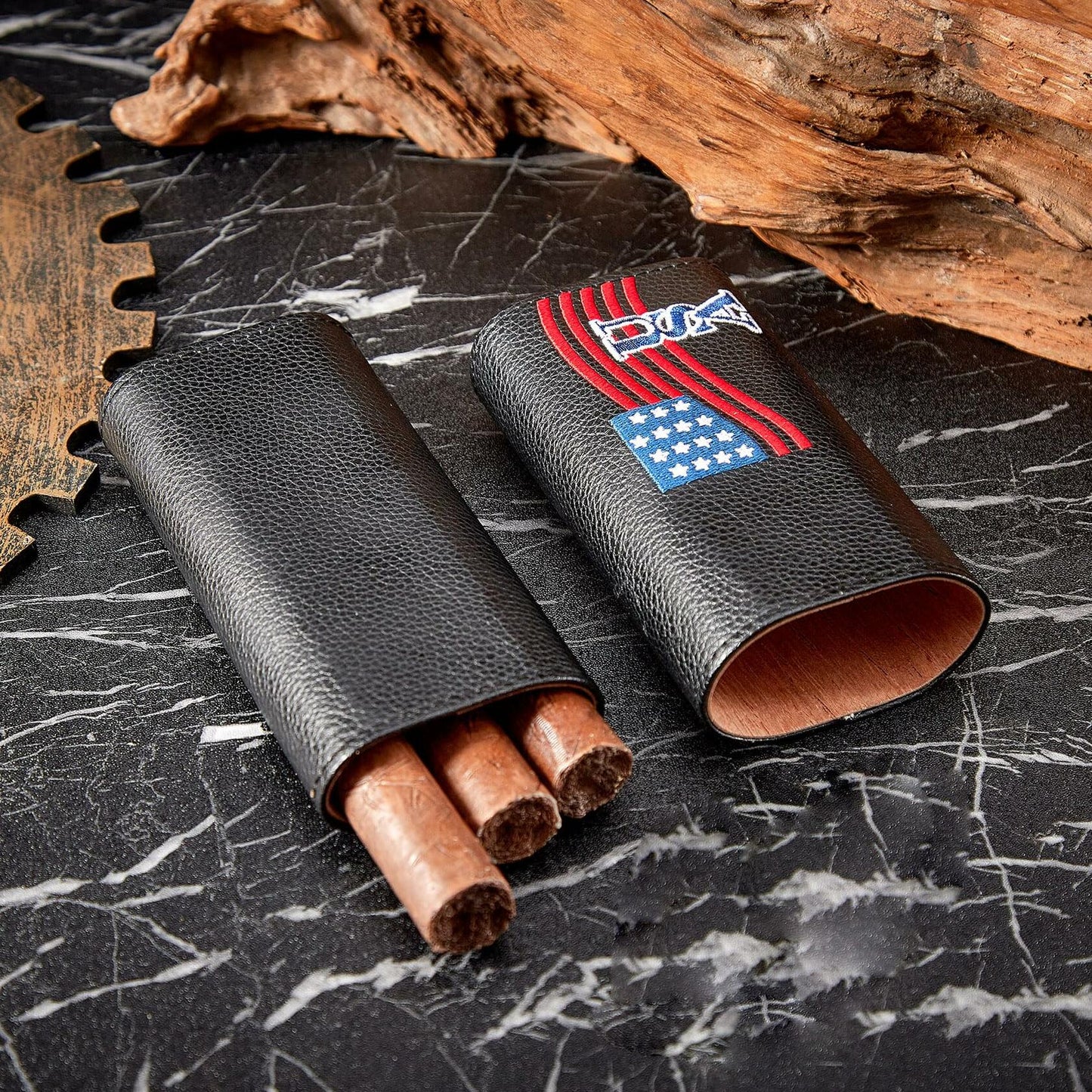 WANTHER Leather Cigar Case Travel Humidor Kit Cedar-Lined Accessories