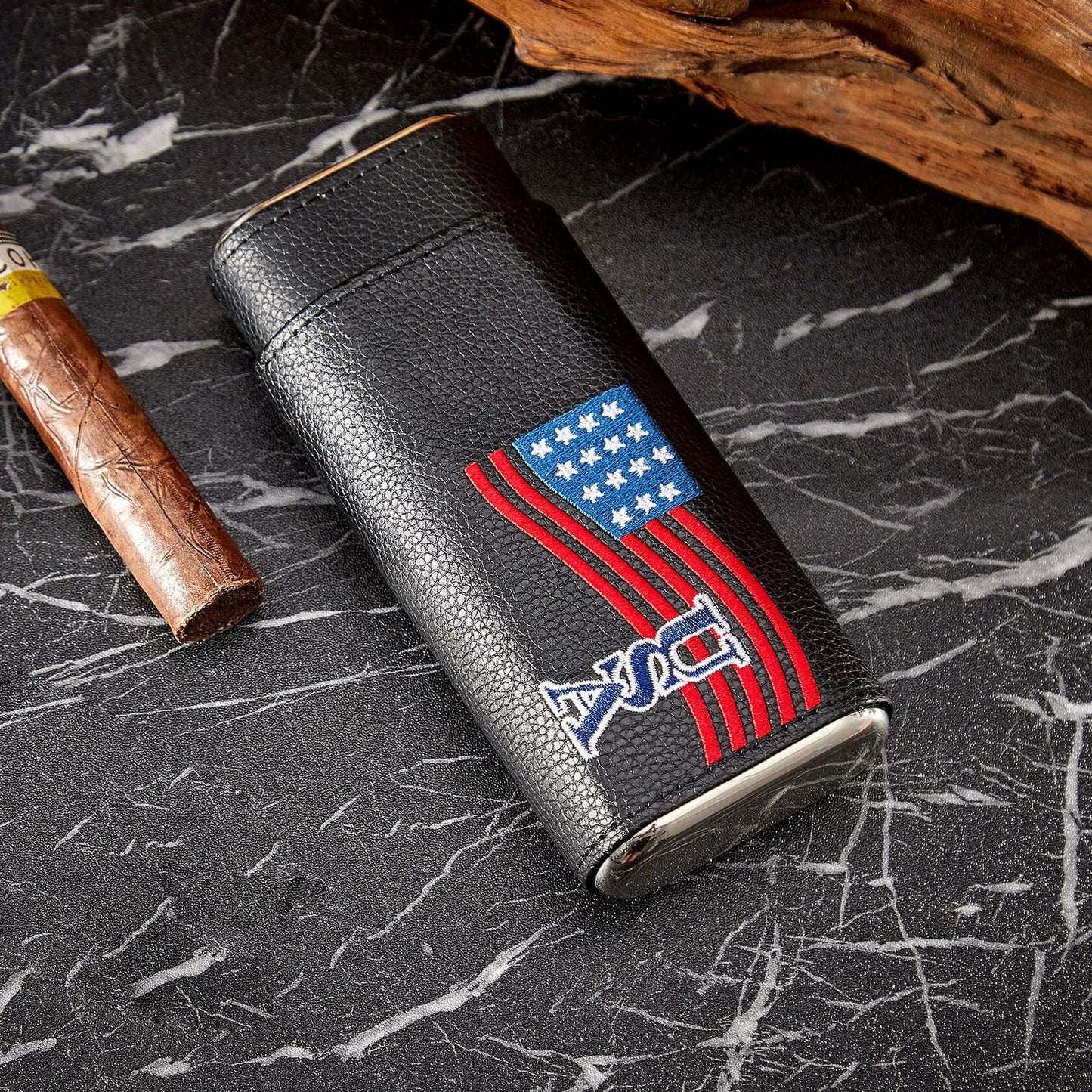 WANTHER Leather Cigar Case Travel Humidor Kit Cedar-Lined Accessories