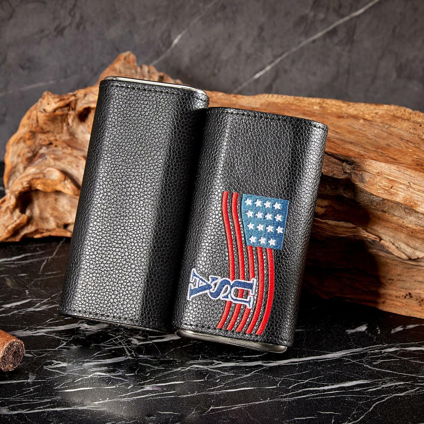 WANTHER Leather Cigar Case Travel Humidor Kit Cedar-Lined Accessories